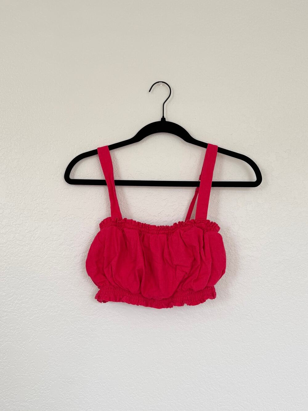 Abercrombie & Fitch Hot Pink Linen-Blend Ruched Crop Top – Size M